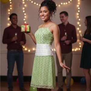 Green Floral Dress with White Accent